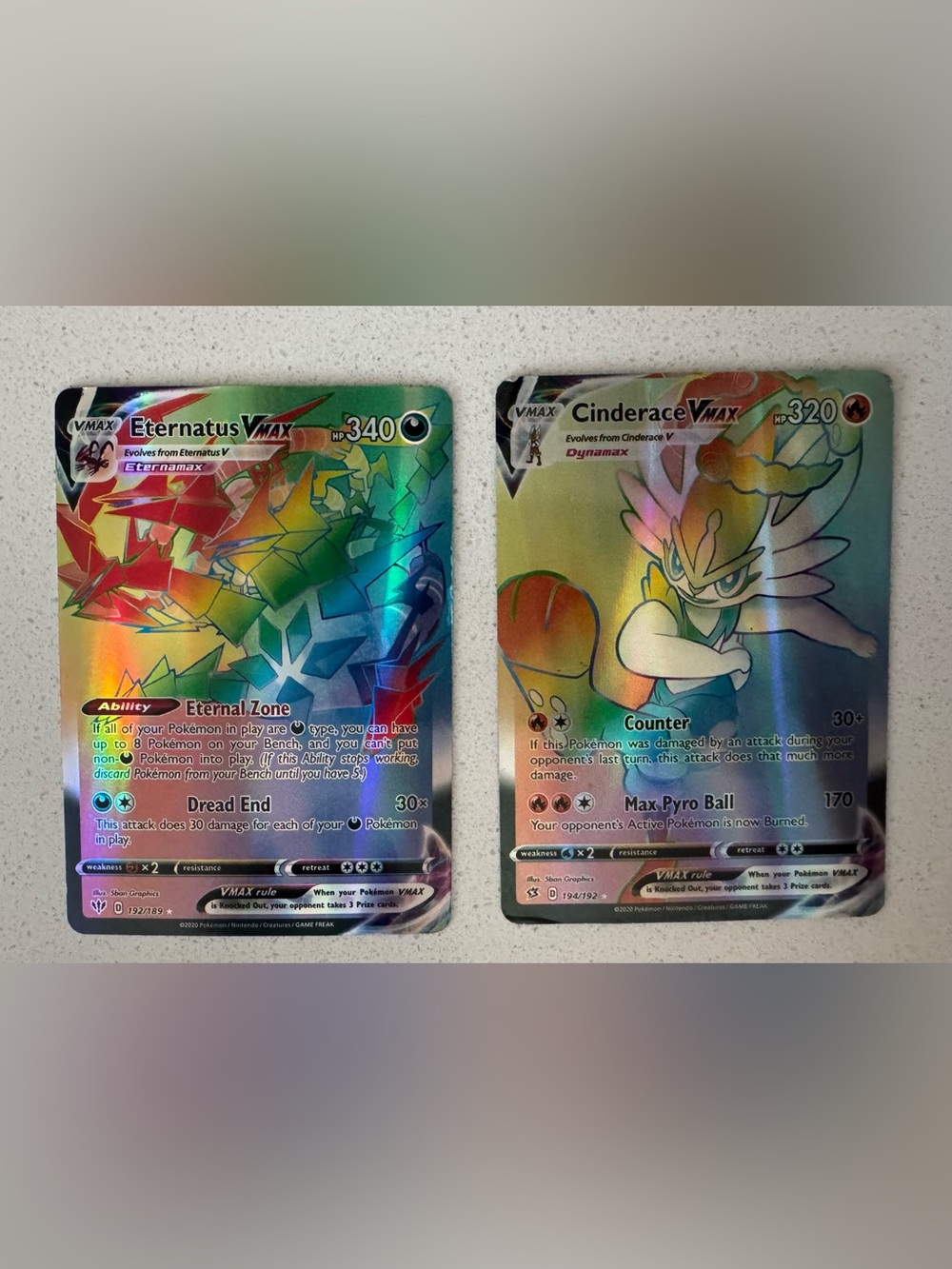 Pokemon Proxy Eternatus VMax & Cinderace VMax (Holo) cards